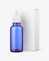 Frosted Blue Glass Dropper Bottle w/ Paper Box Mockup