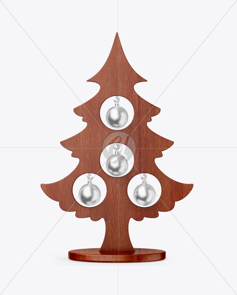 Wooden Christmas Tree Toy w/ Balls Mockup