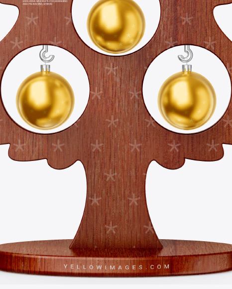 Wooden Christmas Tree Toy w/ Balls Mockup