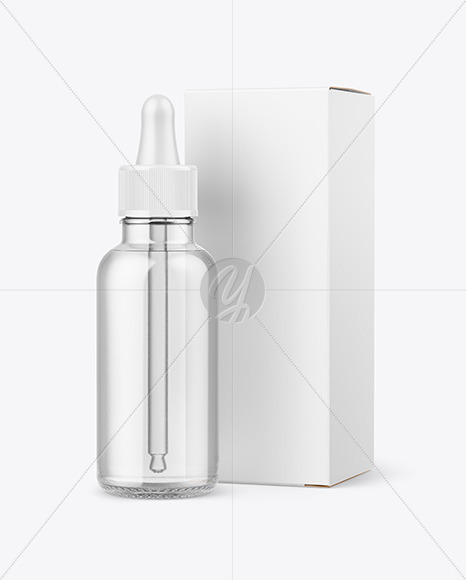 Clear Glass Dropper Bottle w/ Paper Box Mockup