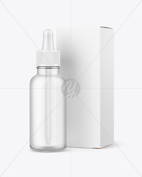 Frosted Glass Dropper Bottle w/ Paper Box Mockup