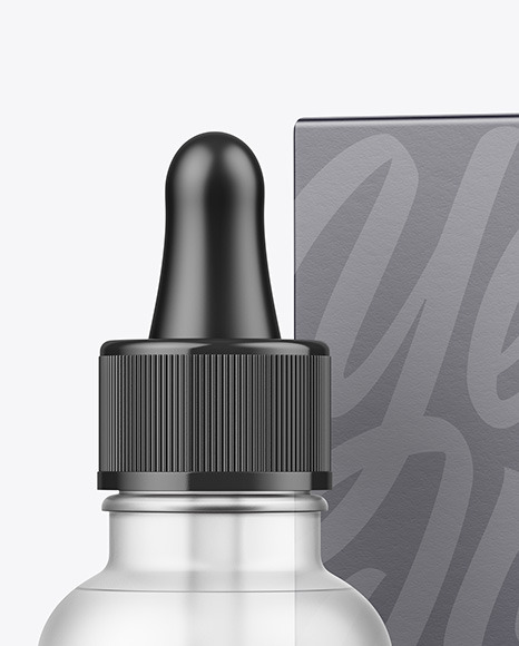 Frosted Glass Dropper Bottle w/ Paper Box Mockup