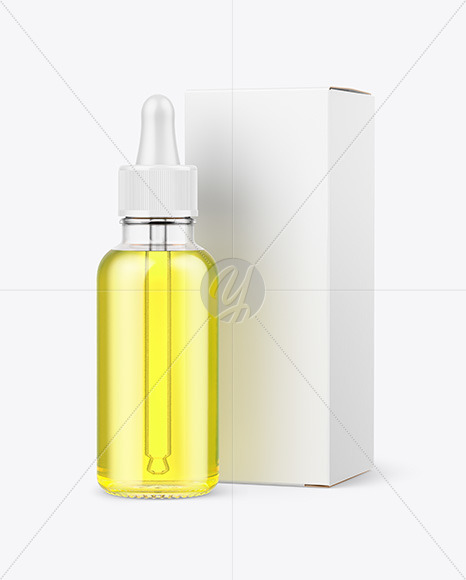 Clear Glass Dropper Oil Bottle w/ Paper Box Mockup