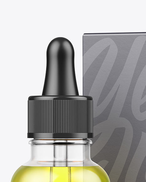 Clear Glass Dropper Oil Bottle w/ Paper Box Mockup