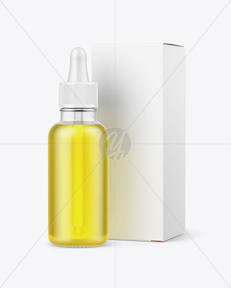 Frosted Glass Dropper Oil Bottle w/ Paper Box Mockup