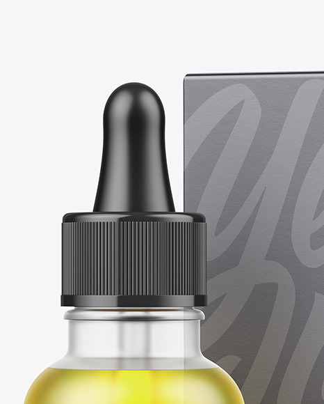 Frosted Glass Dropper Oil Bottle w/ Paper Box Mockup