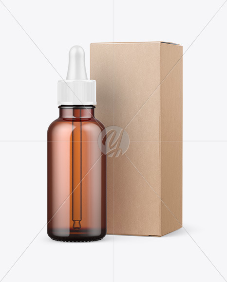 Amber Glass Dropper Bottle w/ Kraft Box Mockup