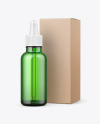 Green Glass Dropper Bottle w/ Kraft Box Mockup