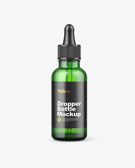 Green Glass Dropper Bottle w/ Kraft Box Mockup