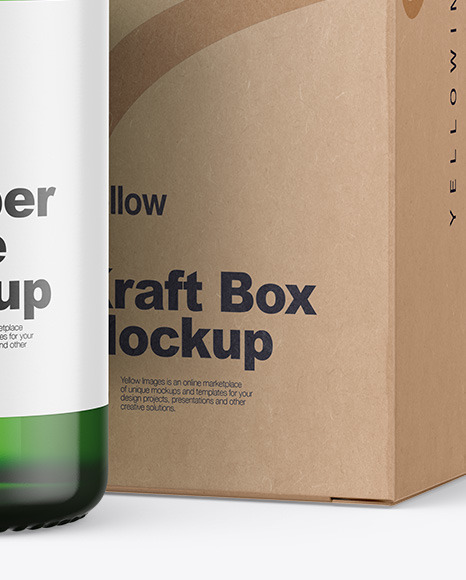 Green Glass Dropper Bottle w/ Kraft Box Mockup