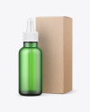 Frosted Green Glass Dropper Bottle w/ Kraft Box Mockup