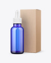 Blue Glass Dropper Bottle w/ Kraft Box Mockup