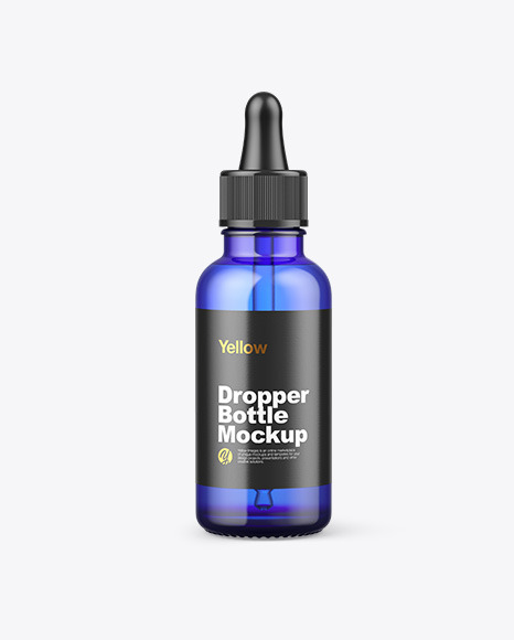 Blue Glass Dropper Bottle w/ Kraft Box Mockup