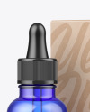 Blue Glass Dropper Bottle w/ Kraft Box Mockup