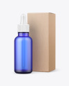 Frosted Blue Glass Dropper Bottle w/ Kraft Box Mockup