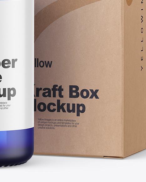 Frosted Blue Glass Dropper Bottle w/ Kraft Box Mockup