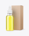 Clear Glass Dropper Oil Bottle w/ Kraft Box Mockup Clear Glass Dropper Oil Bottle w/ Kraft Box Mockup