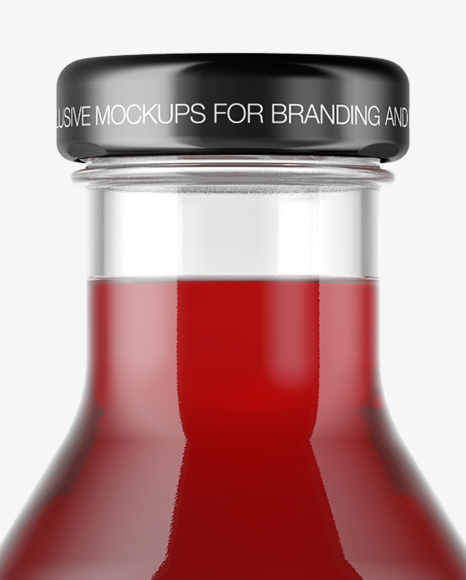 Clear Glass Bottle With Cherry Juice Mockup