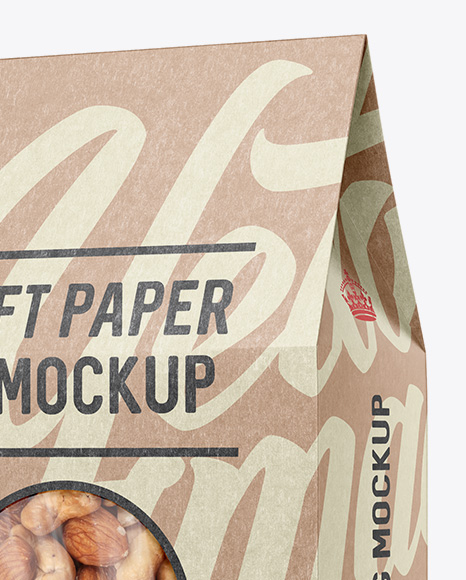 Kraft Paper Bag W/ Window Mockup - Halfside View