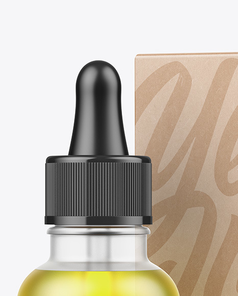 Frosted Glass Dropper Oil Bottle w/ Kraft Box Mockup