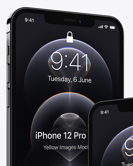 Two Apple iPhones 12 Pro Max Graphite Mockup