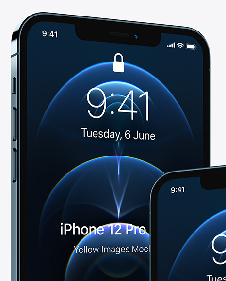 Two Apple iPhones 12 Pro Max Pacific Blue Mockup