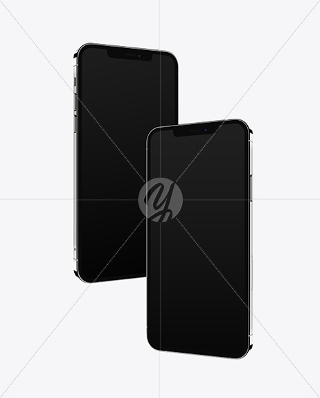 Two Apple iPhones 12 Pro Max Silver Mockup