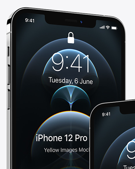 Two Apple iPhones 12 Pro Max Silver Mockup