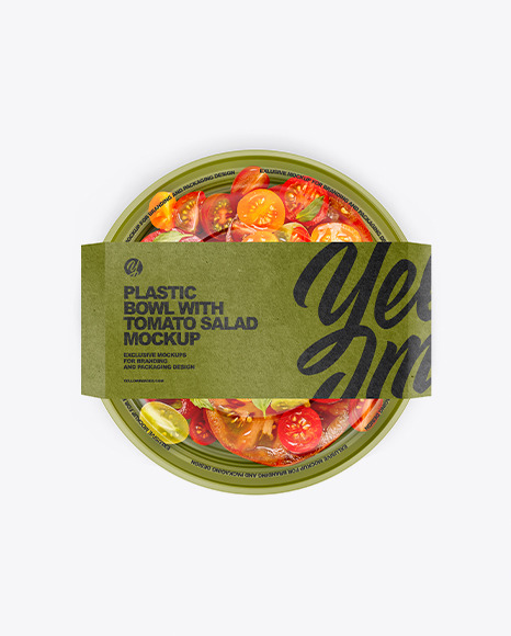 Plastic Bowl with Tomato Salad Mockup