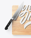 Wooden Cutting Board w/ Metallic Knife Mockup