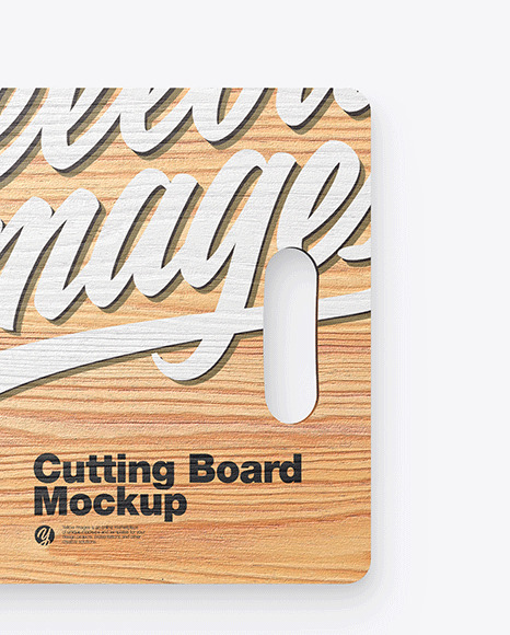 Wooden Cutting Board w/ Metallic Knife Mockup