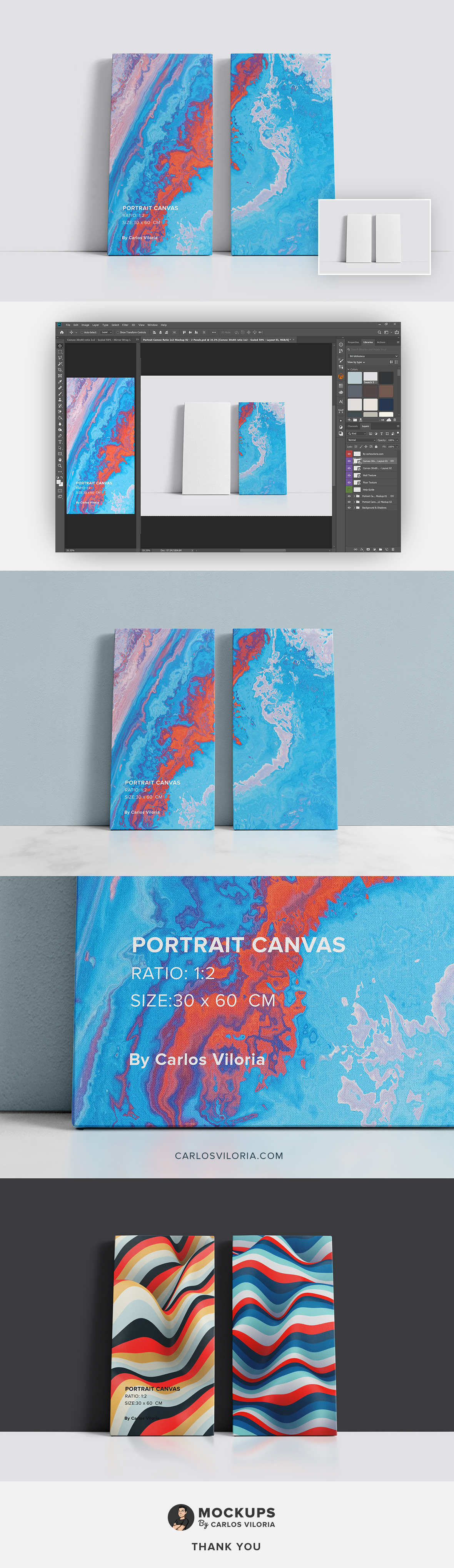 2 Panels Canvas Ratio 1x2 Mockup