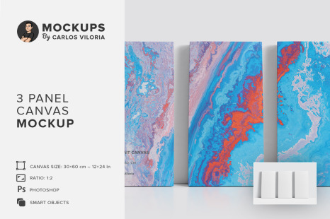 3 Panel Canvas Ratio 1x2 Mockup - Canvas print mockup