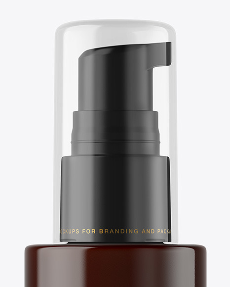 Dark Amber Cosmetic Bottle with Pump Mockup