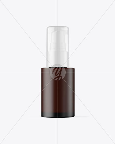 Frosted Dark Amber Cosmetic Bottle with Pump Mockup