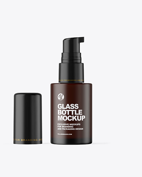 Frosted Dark Amber Cosmetic Bottle with Pump Mockup