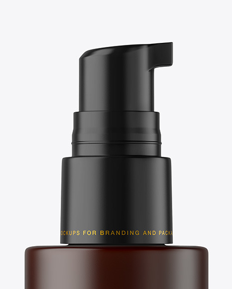 Frosted Dark Amber Cosmetic Bottle with Pump Mockup