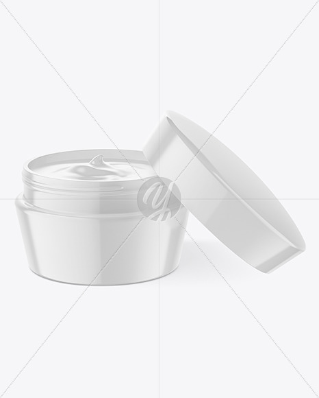 Opened Glossy Cosmetic Jar Mockup