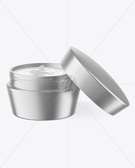 Opened Matte Metallic Cosmetic Jar Mockup