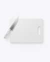 Plastic Cutting Board w/ Metallic Knife Mockup