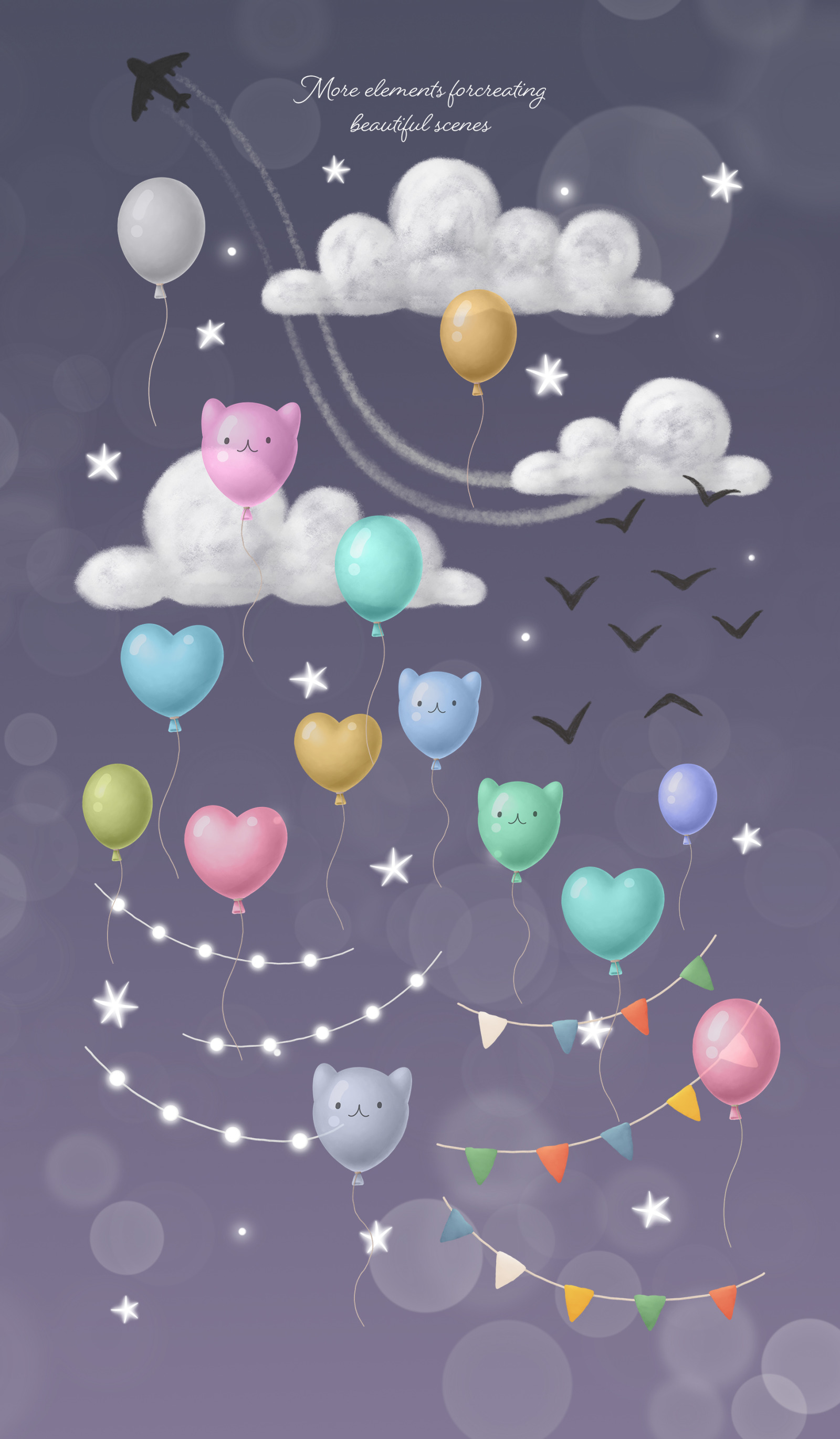 Hot air balloon with animals cute clipart set