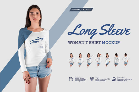 8 Long Sleeve Woman T-Shirt Mockup - Long apparel