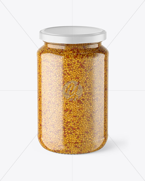 Clear Glass Jar with Wholegrain Mustard Mockup Clear Glass Jar with Wholegrain Mustard Mockup