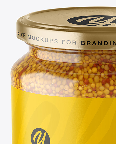 Clear Glass Jar with Wholegrain Mustard Mockup Clear Glass Jar with Wholegrain Mustard Mockup
