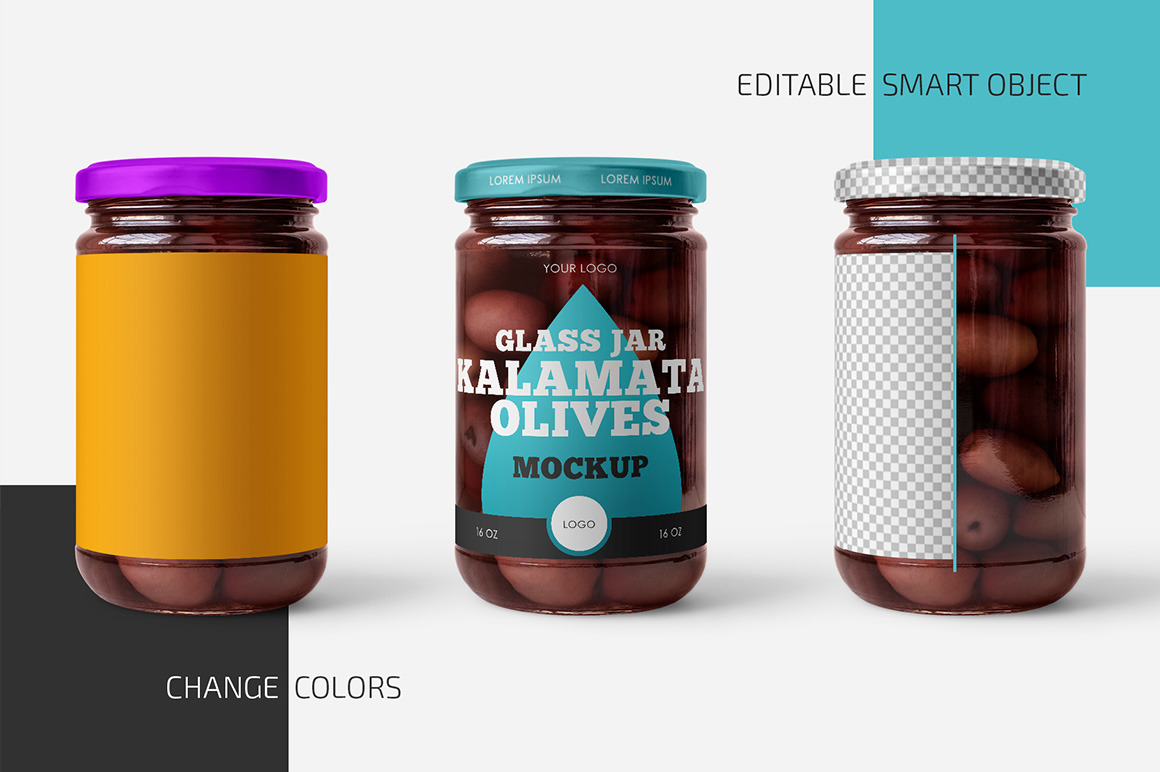 Glass Jar with Kalamata Olives Mockup Set