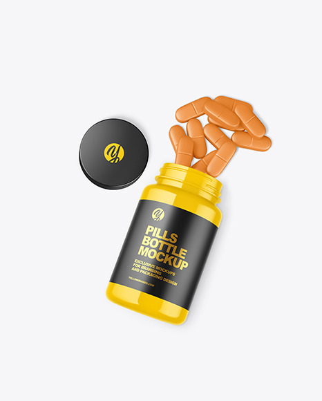 Glossy Bottle w Pills Mockup - 75+Ml+Plastic+Pills+Bottle+Mockup