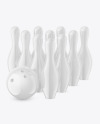 Glossy Bowling Pins w/ Bowling Ball Mockup