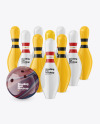 Glossy Bowling Pins w/ Bowling Ball Mockup