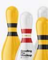 Glossy Bowling Pins w/ Bowling Ball Mockup