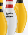 Glossy Bowling Pins w/ Bowling Ball Mockup